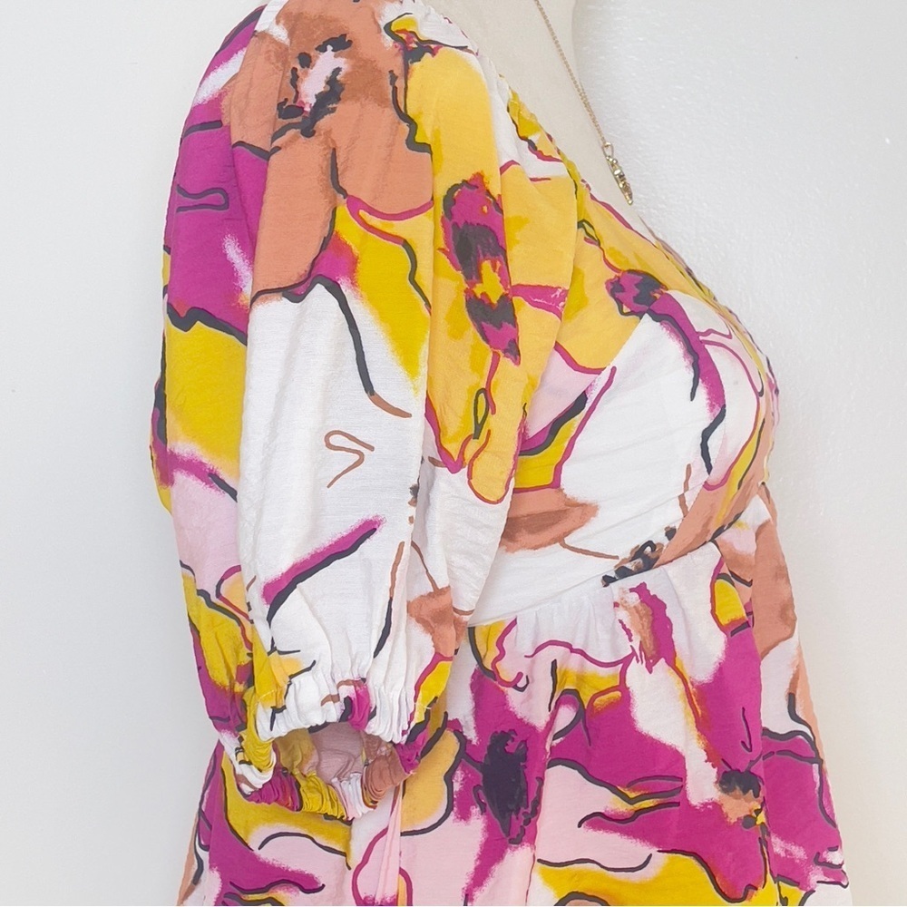 Nine West Floral Puff Sleeve Peplum Blouse Size XS - Picture 6 of 11